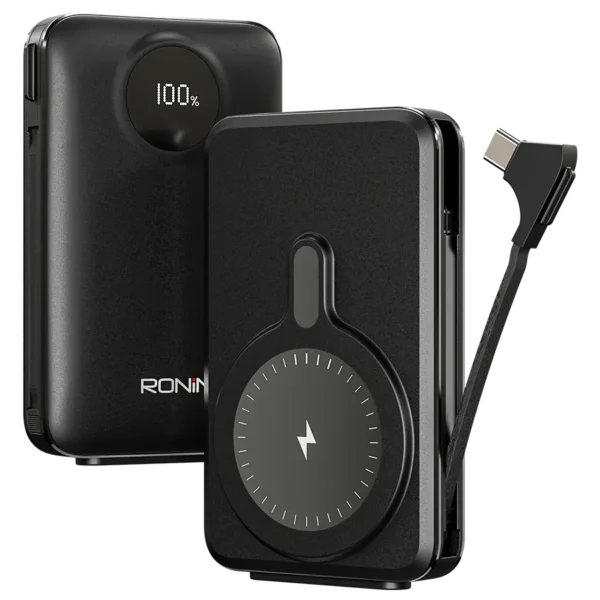 Ronin VELOCITY 10,000mAh Powerbank, showing the sleek portable design with the visible circular mark for its 22.5W wired and integrated wireless charging pad.