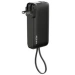 Ronin ARCTIC 10,000mAh Powerbank, a portable battery showing its multi-port side and the hidden/foldable AC wall prongs that enable its 2 in 1 charger function.