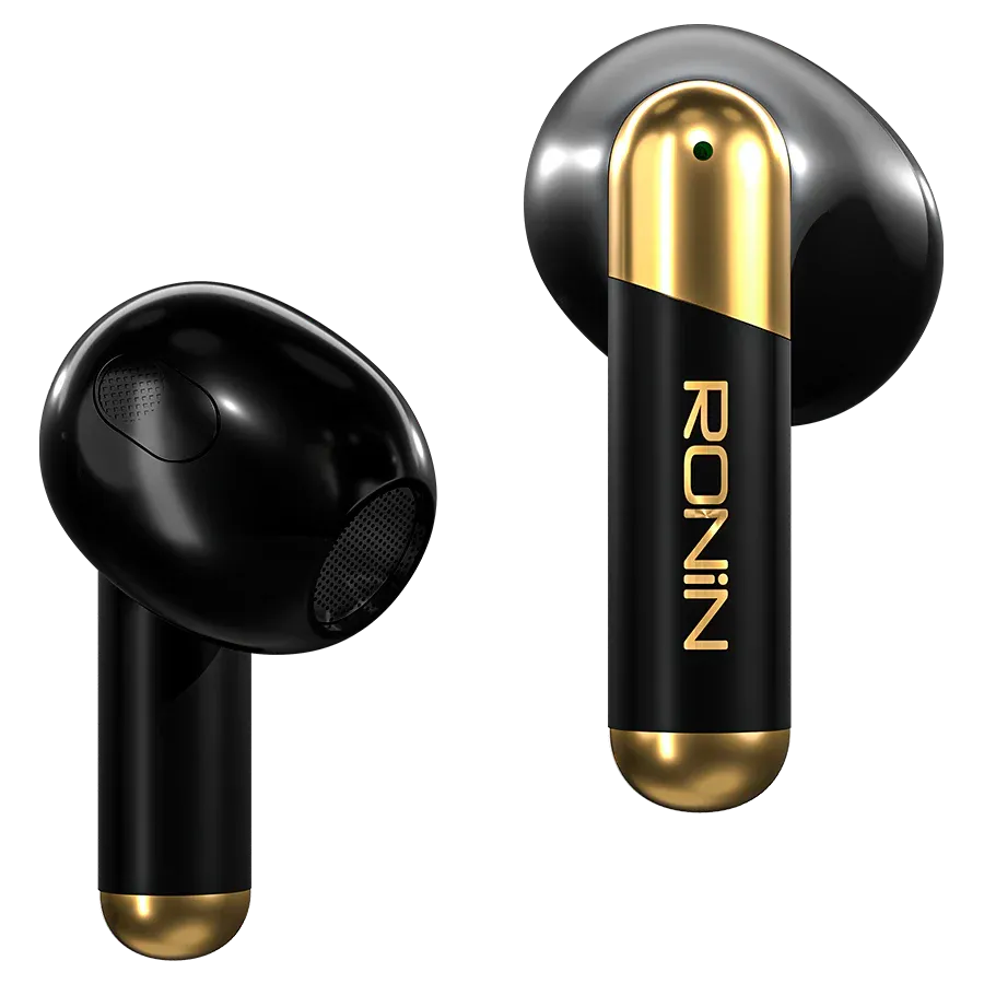 Ronin-R7070-Snap-Earbuds-Instant-Pairing-Black.jpg Ronin R-7070 Snap True Wireless Earbuds and their compact charging case, highlighting the quick-access design.