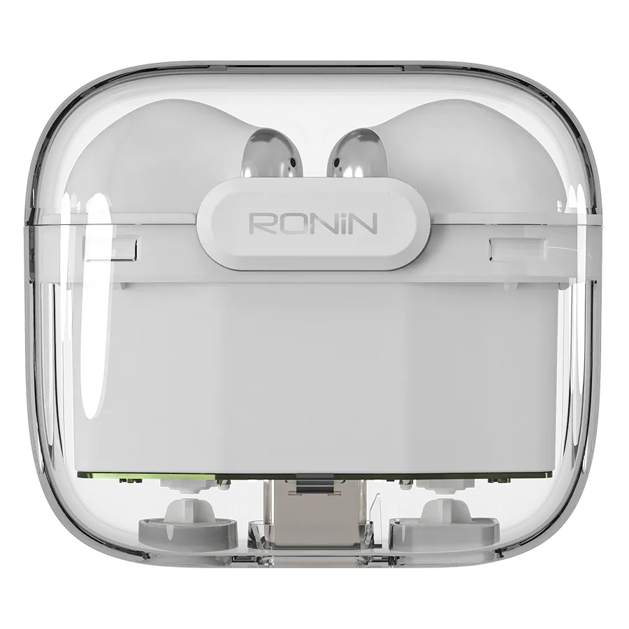 Ronin-R7070-Snap-Earbuds-Instant-Pairing-Black.jpg Ronin R-7070 Snap True Wireless Earbuds and their compact charging case, highlighting the quick-access design.