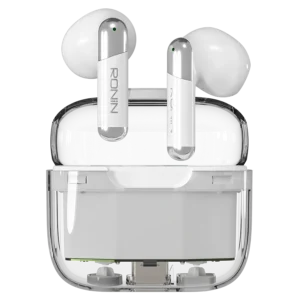 Ronin R-7070 Snap True Wireless Earbuds and their compact charging case, highlighting the quick-access design.