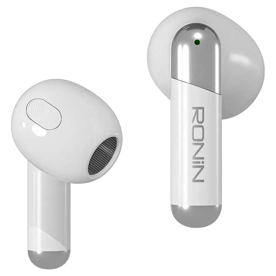 Ronin-R7070-Snap-Earbuds-Instant-Pairing-Black.jpg Ronin R-7070 Snap True Wireless Earbuds and their compact charging case, highlighting the quick-access design.