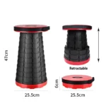 Compact, portable telescopic folding stool/chair, shown fully extended and ready for use as a space-saving seat for camping or fishing.