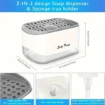 Large capacity liquid soap dispenser for kitchen sinks, shown dispensing dish detergent from its pump mechanism for easy access.