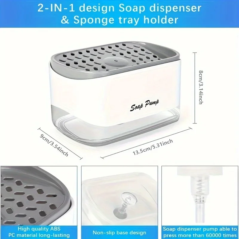 Large-Capacity-Kitchen-Dish-Soap-Detergent-Dispenser-Sink-Accessory.jpg Large capacity liquid soap dispenser for kitchen sinks, shown dispensing dish detergent from its pump mechanism for easy access.
