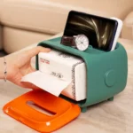 Modern, compact tissue box holder (tissue tray) designed for storing napkins or tissues on a desktop, kitchen counter, or living room table.
