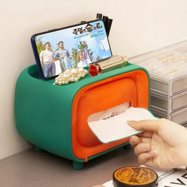 Modern, compact tissue box holder (tissue tray) designed for storing napkins or tissues on a desktop, kitchen counter, or living room table.