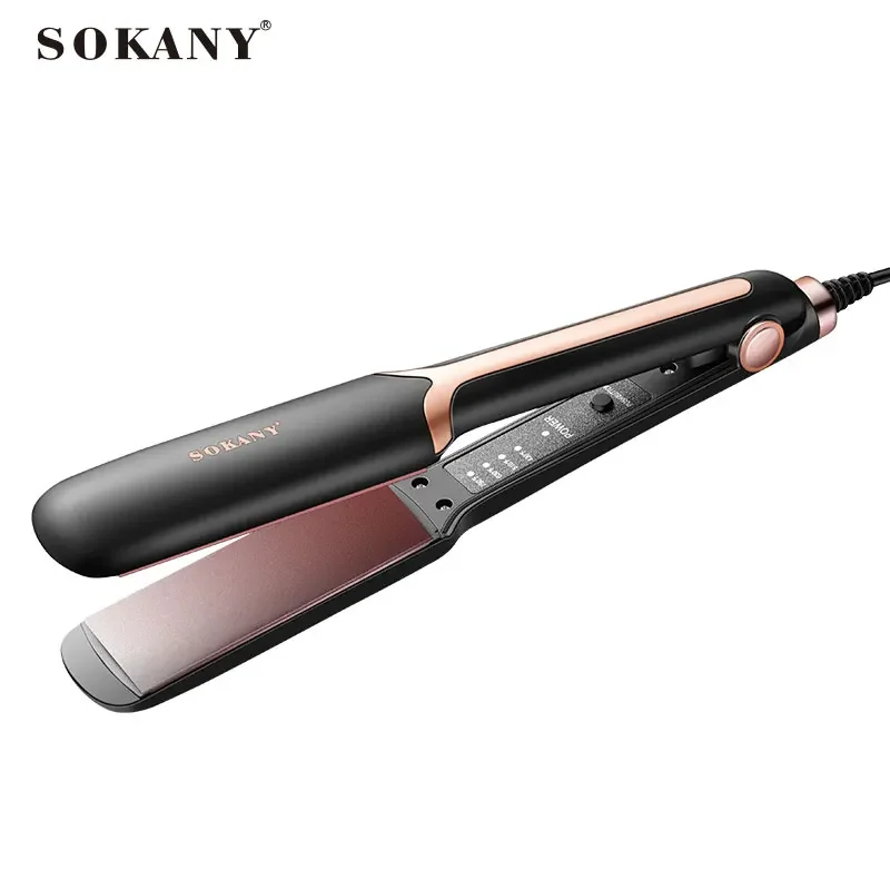Professional ceramic glazed hair straightener (flat iron) with universal 110-240V voltage, highlighting the smooth plates and ergonomic design for damage-free salon-quality styling.