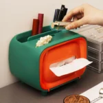 Modern, compact tissue box holder (tissue tray) designed for storing napkins or tissues on a desktop, kitchen counter, or living room table.