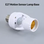 White motion sensor bulb holder that screws into a light socket, showing the PIR sensor and the two adjustable controls for the time delay (16-300 sec) and light control (LUX).
