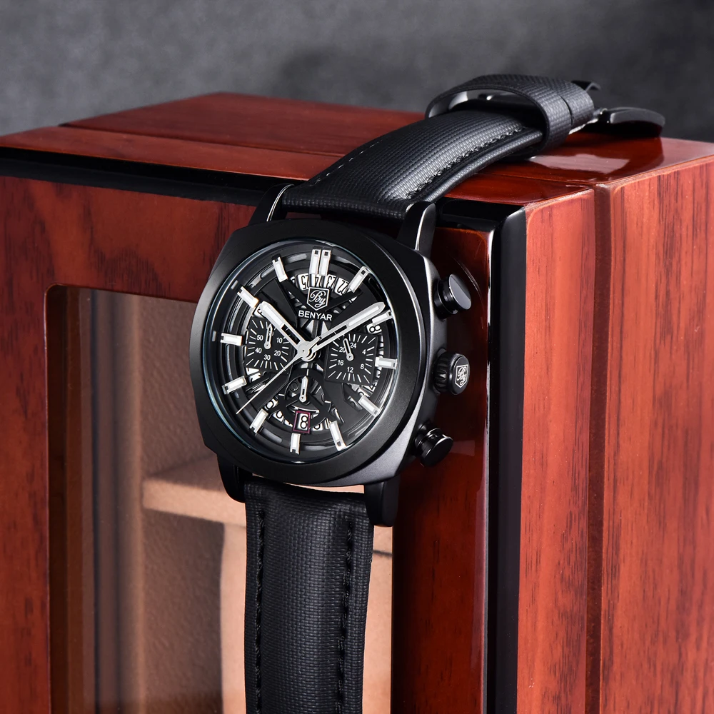 Top-Luxury-Mens-Quartz-Chronograph-Watch-Designer-Wristwatch.jpg Top Luxury Men's Quartz Chronograph Watch, showing the sub-dials, pusher buttons, elegant dial details, and high-end designer aesthetic suitable for a man's stylish wristwatch.