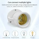 White motion sensor bulb holder that screws into a light socket, showing the PIR sensor and the two adjustable controls for the time delay (16-300 sec) and light control (LUX).
