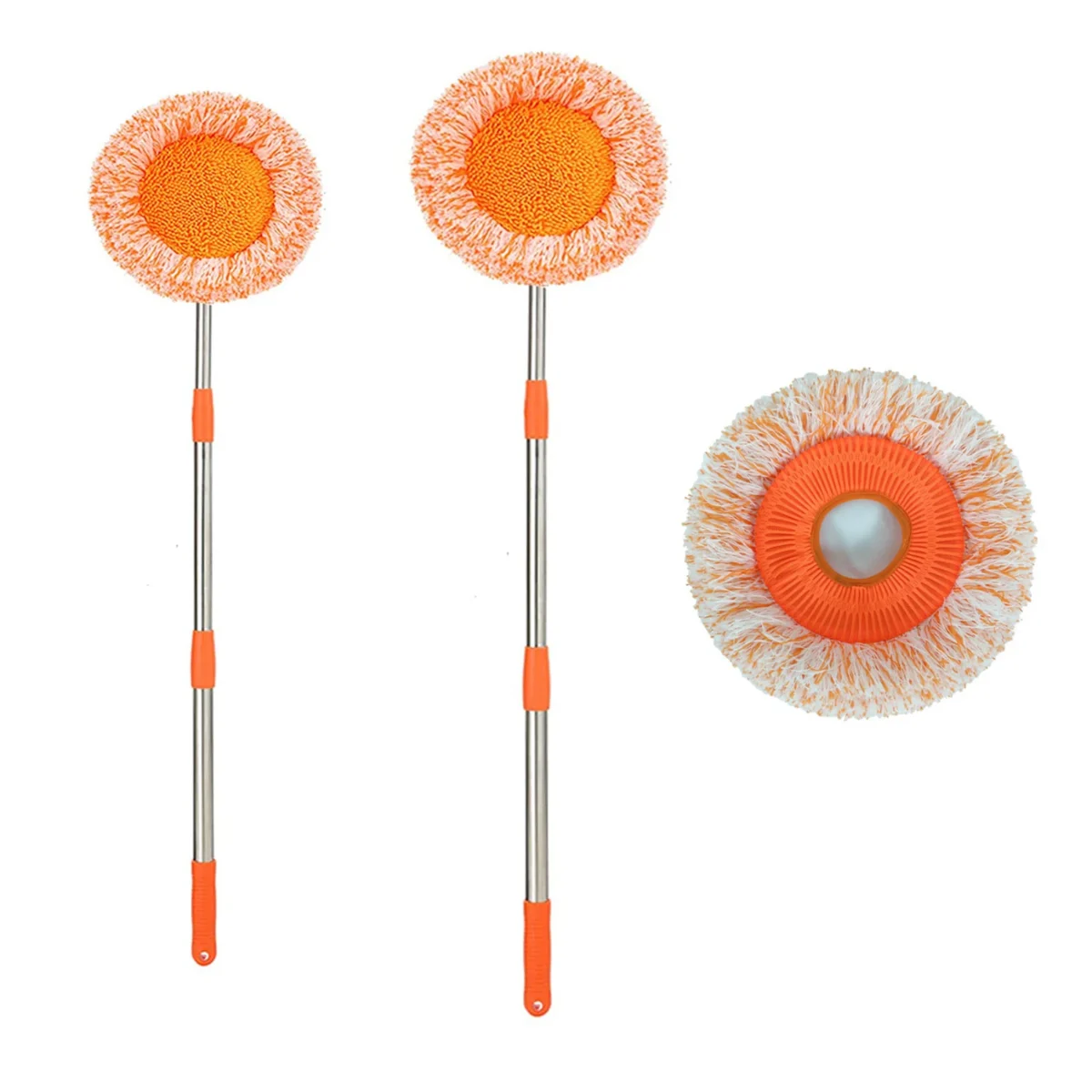 Round Rotary Head Flat Mop with 360° rotating head and adjustable telescopic handle for easy floor cleaning