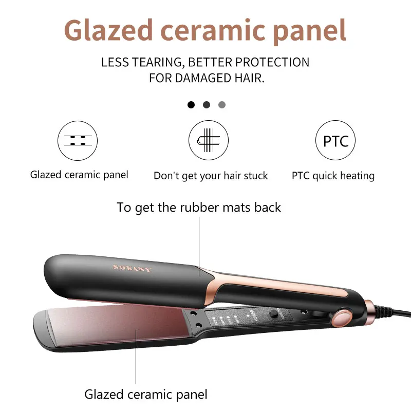 kf-S89d6b629177e474f9744929c9b28cc38Q Ceramic Glazed No Damage Hair Straightener | 110-240V Universal Voltage Salon Flat Iron - Image 6