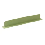 Flexible silicone sink baffle plate/splash guard in a kitchen sink, shown attached to the edge to prevent water and oil from spraying onto the counter.
