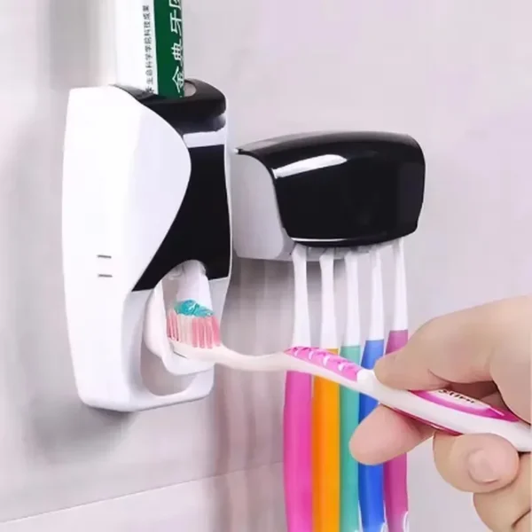 Toothbrush Holder with Automatic Toothpaste Dispenser – Wall Mounted Bathroom Organizer