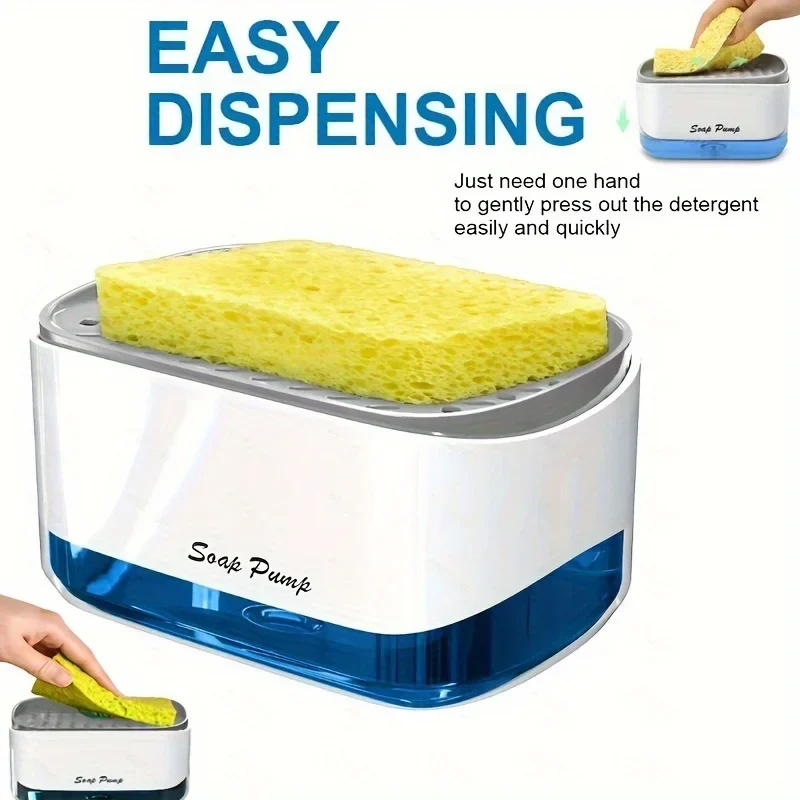 Large capacity liquid soap dispenser for kitchen sinks, shown dispensing dish detergent from its pump mechanism for easy access.