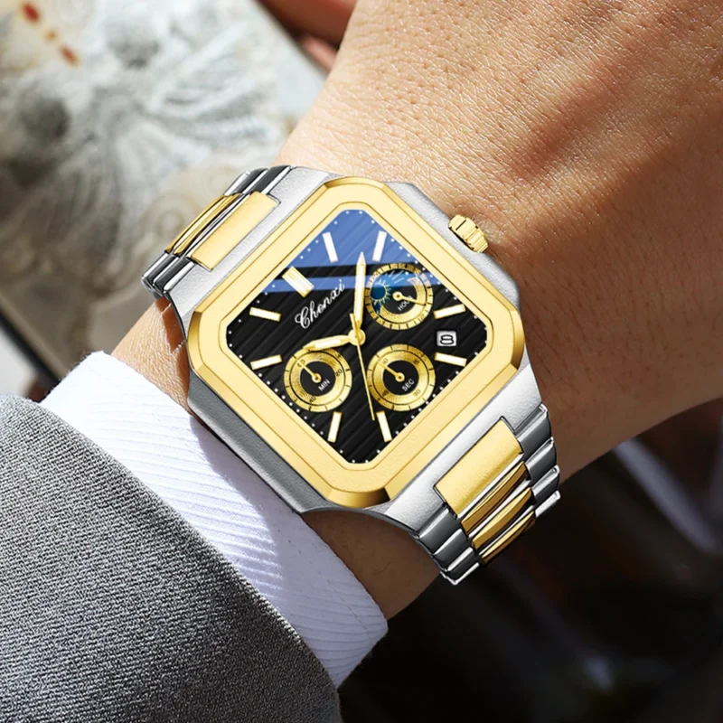 Men’s Multifunctional Stainless Steel Chronograph Watch – Luxury Quartz Wristwatch