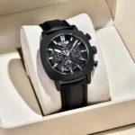 Top Luxury Men's Quartz Chronograph Watch, showing the sub-dials, pusher buttons, elegant dial details, and high-end designer aesthetic suitable for a man's stylish wristwatch.