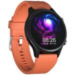 Front view of the Ronin R-10 Smart Watch with a flexible, black silicon strap and a screen showing fitness activity data.