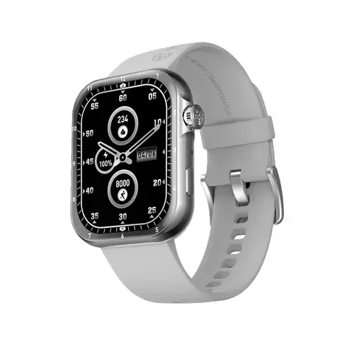 Front view of the Ronin R-09 Smart Watch, black case with a digital screen displaying a clock face and fitness data.