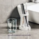 Ventilated Plastic Hygienic Toothbrush Organizer with Lid and Cup Holder for Bathroom
