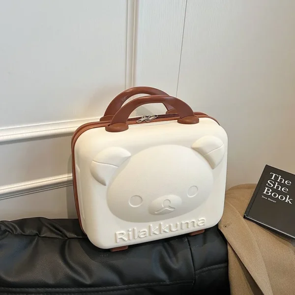 Mini Bear Cartoon Travel Suitcase Makeup Bag with USB Port and Zipper Closure