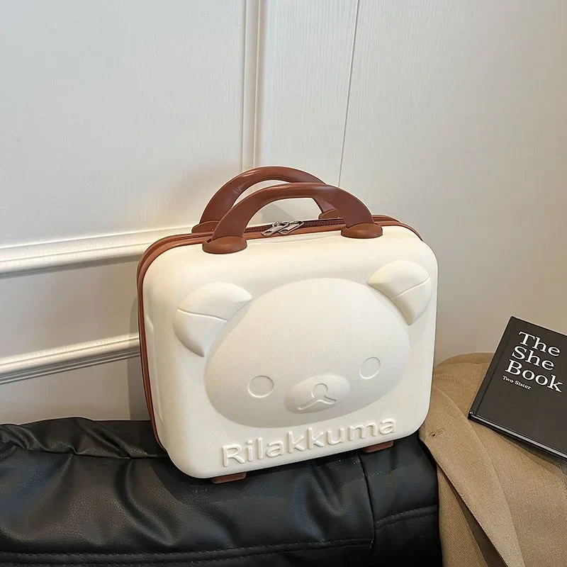 Mini Bear Cartoon Travel Suitcase Makeup Bag with USB Port and Zipper Closure