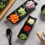 3 Grid Sauce Dish Black ABS