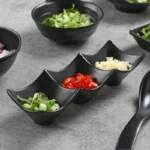 3 Grid Sauce Dish Black ABS