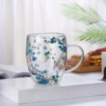 350ml Double Wall Glass Cup with Dried Flowers