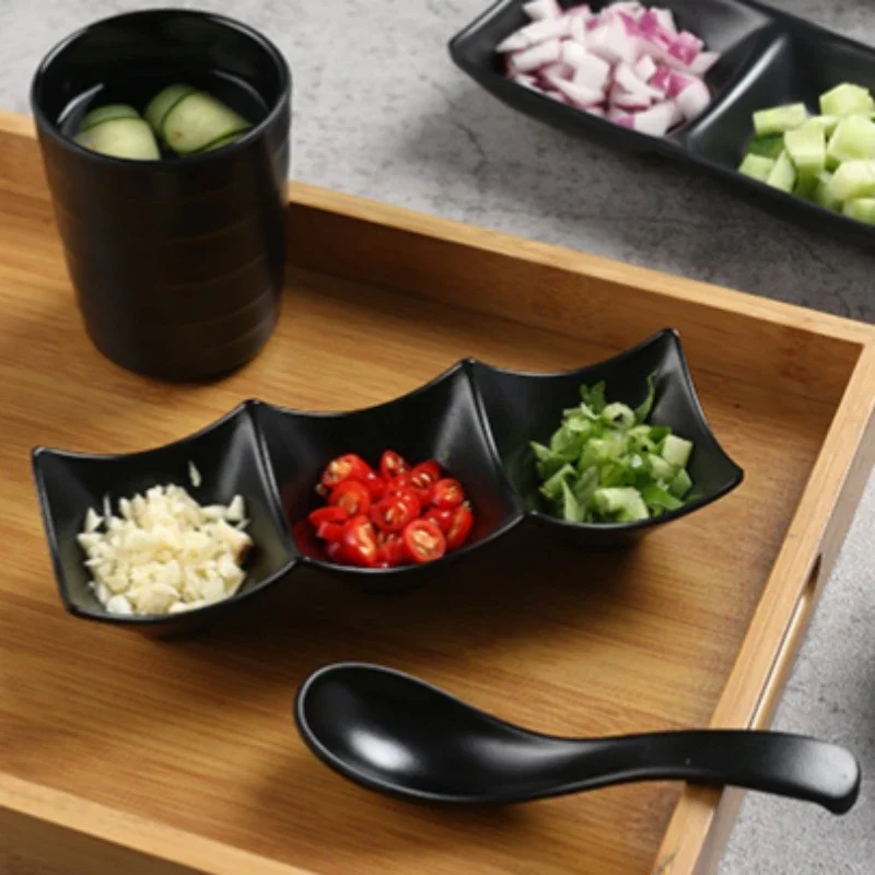 3 Grid Sauce Dish Black ABS