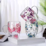 350ml Double Wall Glass Cup with Dried Flowers