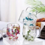 350ml Double Wall Glass Cup with Dried Flowers