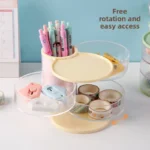 Desktop storage box rotatable makeup and stationery organizer