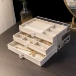 three layer jewelry organizer velvet storage box with drawers