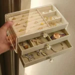 three layer jewelry organizer velvet storage box with drawers