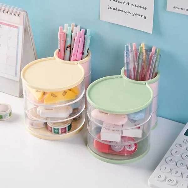 Desktop storage box rotatable makeup and stationery organizer
