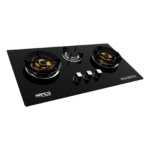 Model 451 Black Glass Gas Hob with Brass Burners