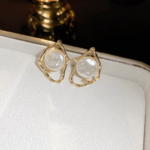 irregular geometric pearl earrings modern elegant design