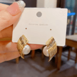 geometric pearl stud earring curved imitation pearl design