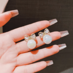 bow pearl stud earrings imitation pearl women jewelry