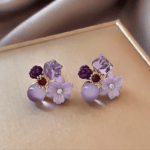 crystal flower hoop earrings korean style women jewelry