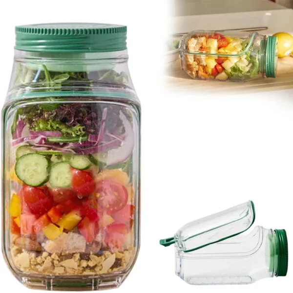 portable salad jar with leakproof dressing compartment