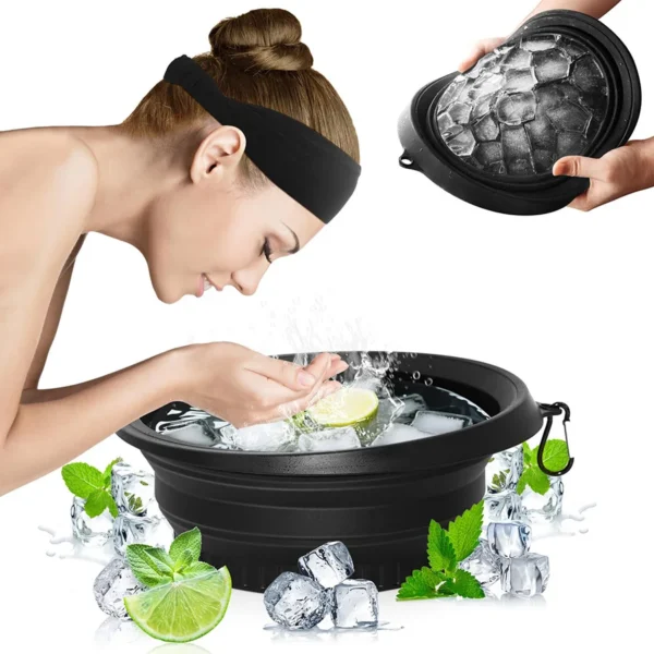 Foldable Ice Bowl with Built-In Ice Tray Silicone Facial Ice Bath Bowl for Skin Care