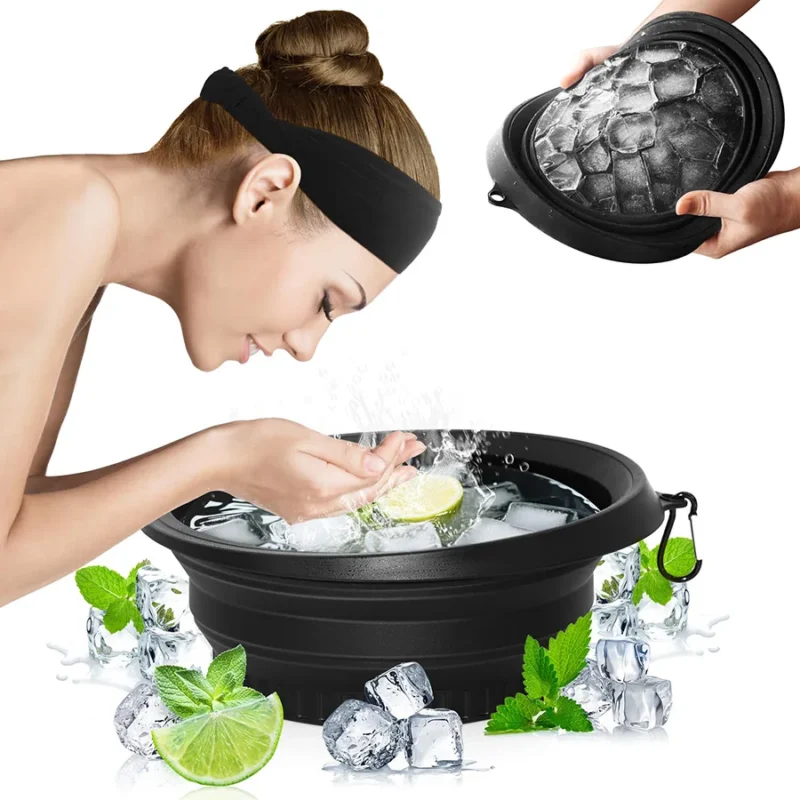 Foldable Ice Bowl with Built-In Ice Tray Silicone Facial Ice Bath Bowl for Skin Care