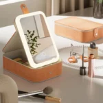 LED Makeup Bag with Mirror and Light Textured Travel Cosmetic Organizer Case for Women