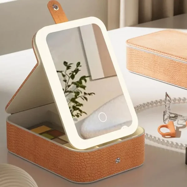 LED Makeup Bag with Mirror and Light Textured Travel Cosmetic Organizer Case for Women