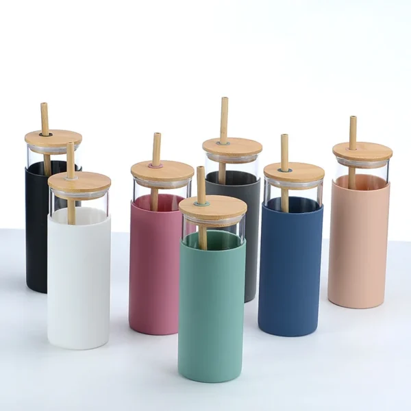 Glass Skinny Tumbler with Bamboo Lid Reusable Straw and Silicone Sleeve