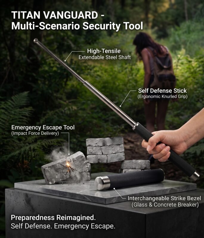 Self Defense Stick Emergency Escape Tool with extendable metal rod and textured handle